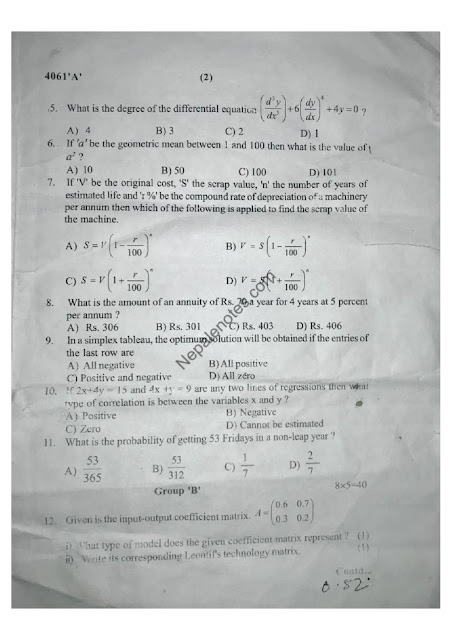 Class 12 Business Mathematics Question Paper 2079 - 2022