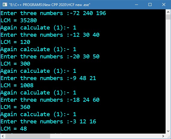 Program in C and C++ to find LCM of three numbers using Division  method  