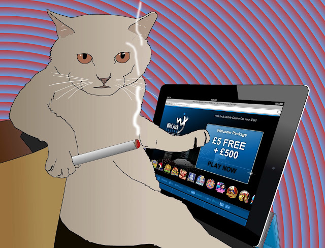 cat addict to smoking and gambling