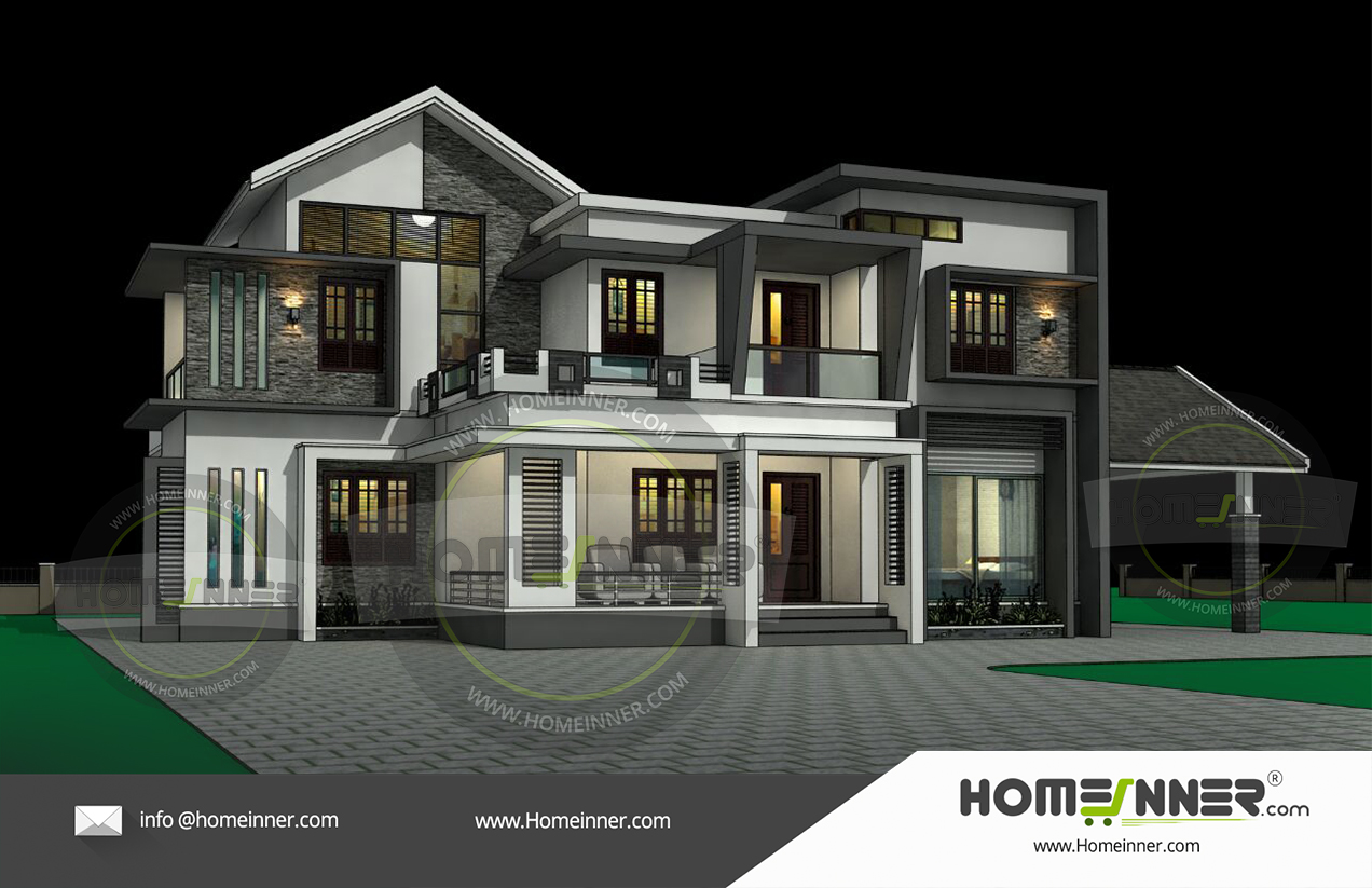 2700 sq ft Kerala style 3D exterior  elevation 