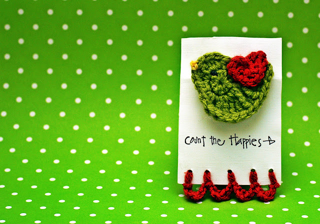 Crochet Bird Hair Clip in Green and Red