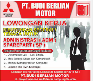 LOKER LAMPUNG, PT. BUDI BEERLIAN MOTOR