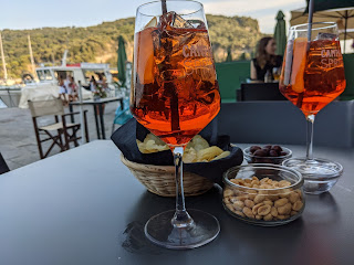 Two glasses with Spritz on Calata Doria in Porto Venere