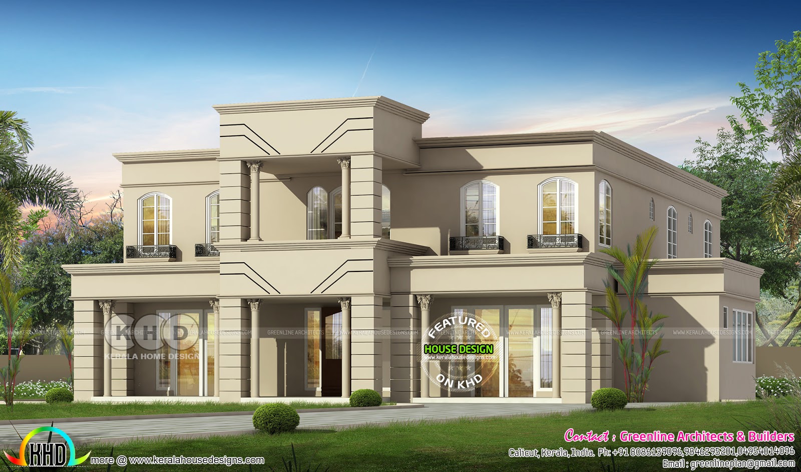 Flat roof Colonial  house  plan  with 5  bedroom  Kerala home  