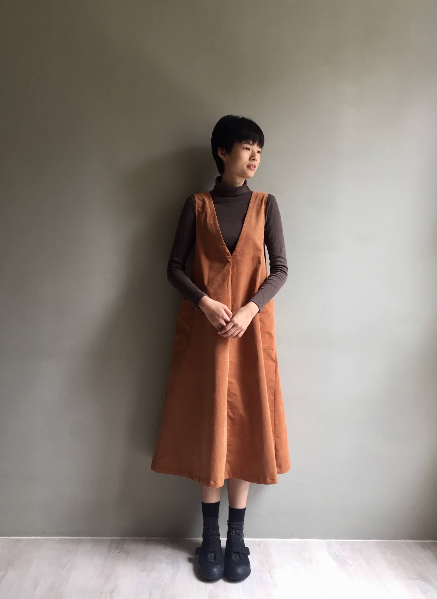 Winter Sun Persimmon Color Corduroy Deep V Suspender Dress One Piece Dress Shop Commeforet One Piece Dresses Pinkoi