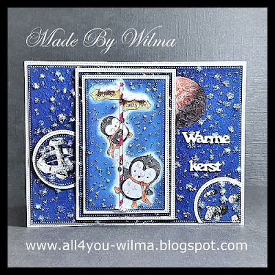 Kerst, Christmas, Sneeuw, Snow, Pinguïns, Penguins, Blauw, Blue, Ruimte, Area, Wegwijzers, Signposts, North, South, Pole, Crealies, All4You, ALL4YOU,