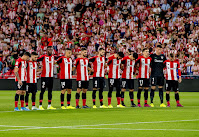 ATHLETIC CLUB DE BILBAO. Temporada 2019-20. Ander Capa, Unai López, Iñaki Williams, Dani García, Yeray, Íñigo Martínez, Raúl García, Yuri, Íñigo Córdoba, Unai Simón y Muniain. ATHLETIC CLUB DE BILBAO 2 REAL SOCIEDAD DE FÚTBOL DE SAN SEBASTIÁN 0. 31/08/2019. Campeonato de Liga de 1ª División, jornada 3. Bilbao, Vizcaya, estadio de San Mamés (46.697 espectadores). GOLES: 1-0: Iñaki Williams (11’). 2-0: Raúl García (27’).