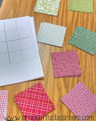 Getting the pieces ready for our class geometry quilt.