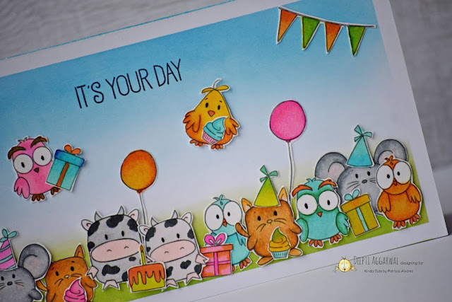 Cute animals birthday party greeting card