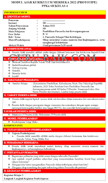 gambar contoh modul ajar kurikulum merdeka kelas 4 pelajaran PKn
