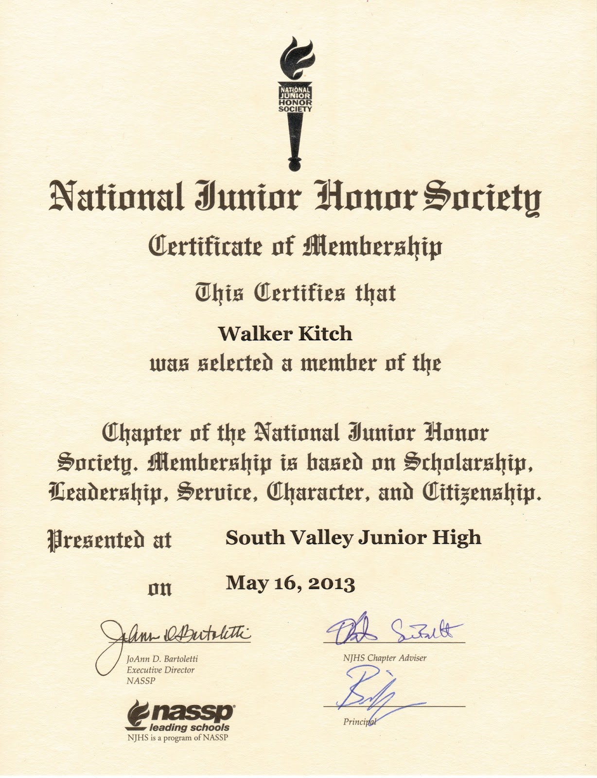 national junior honor society application examples