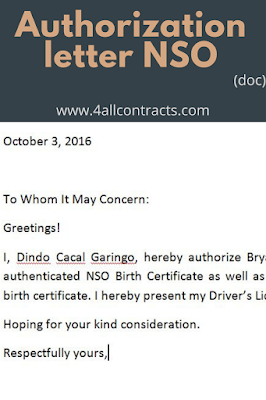 Authorization letter for birth certificate NSO