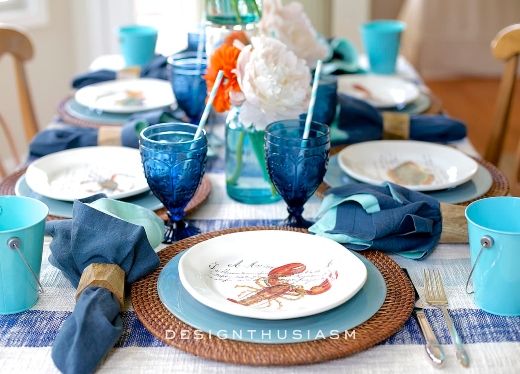 Blue Clambake Theme Table Decor Idea Table Setting