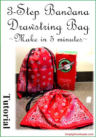 3 step bandana drawstring bag tutorial for Operation Christmas Child shoeboxes.