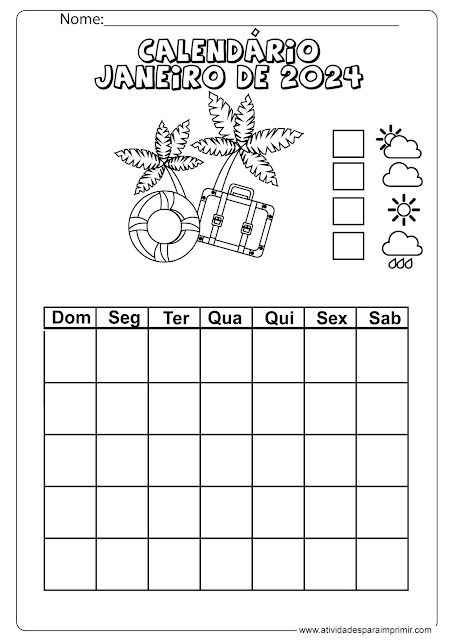 calendário 2024 para imprimir e colorir