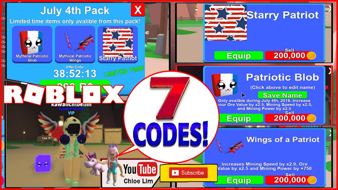 Chloe Tuber Roblox Mining Simulator Gameplay July 4th Pack 7 New Codes For 140 Rebirth Tokens And More - new mythical hat crate code in roblox mining simulator video