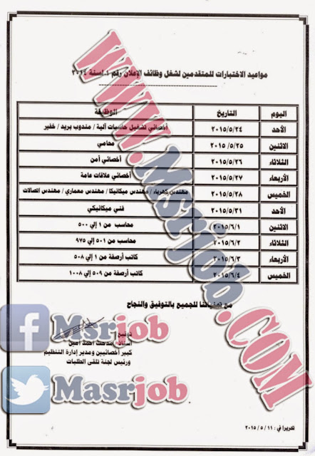  مواعيد اختبارات وظائف الهيئة العامة لموانى البحر الاحمر - اعلان رقم 1 لسنة 2015