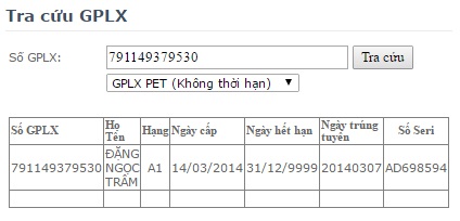 kiem tra thong tin gplx