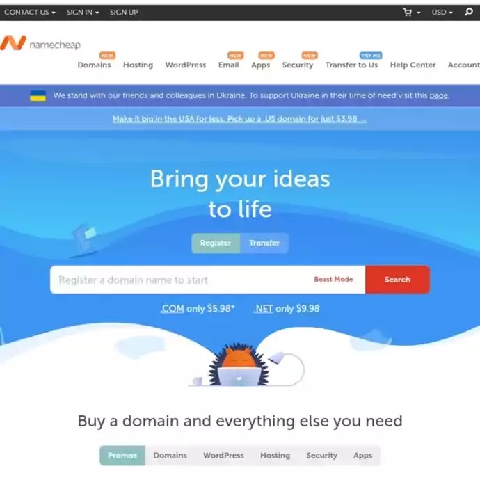 Buy domain name and hosting on namecheap
