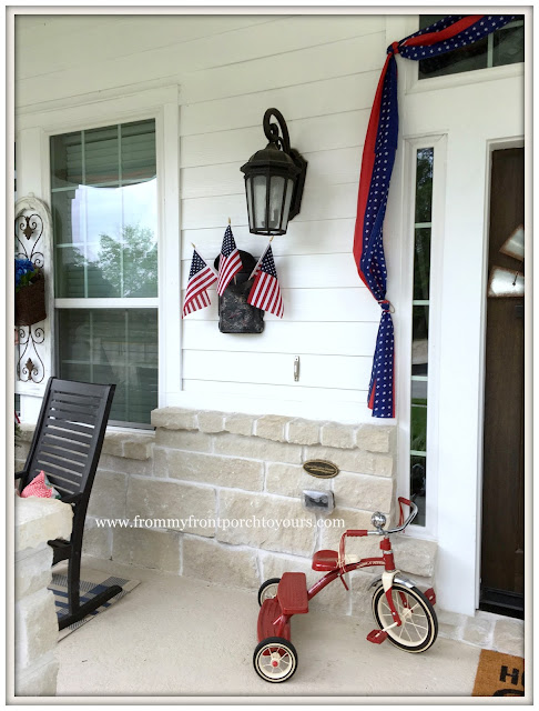 Farmhouse-Tricycle-Flags-Porch Decor-Fourth of July-Patriotic Front Porch-From My Front Porch To Yours