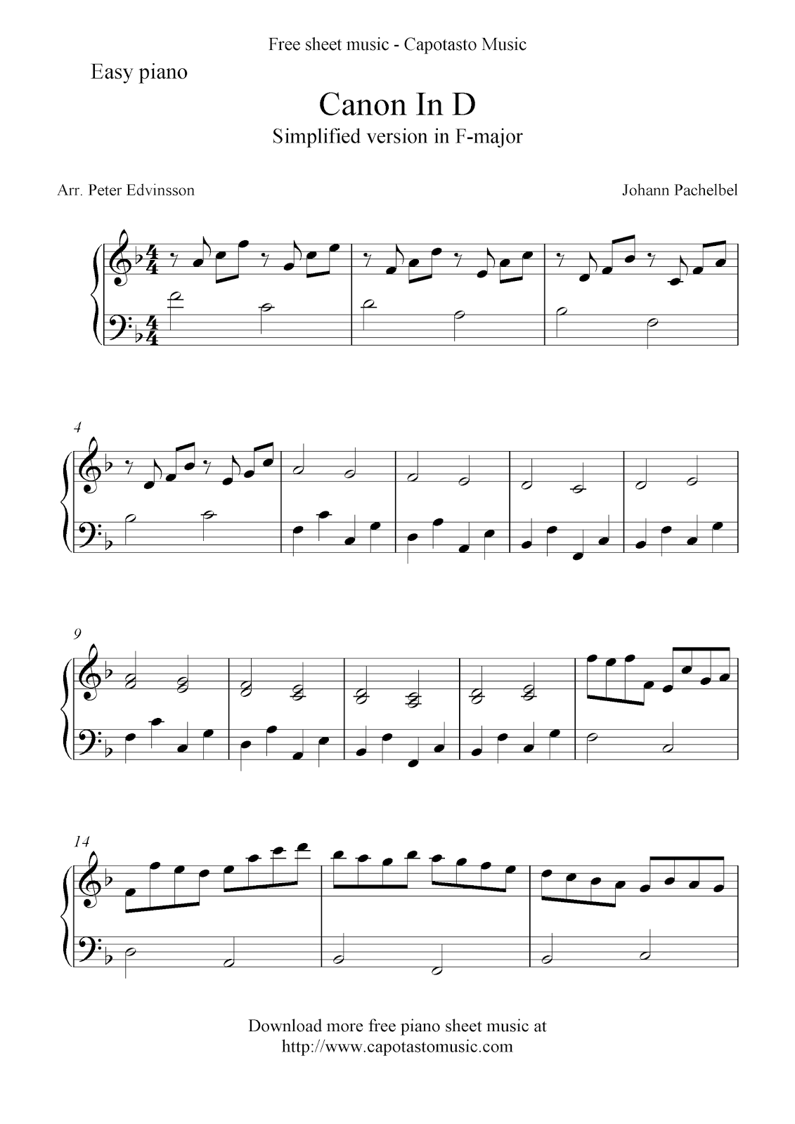 Canon In D by Pachelbel - Free piano sheet music