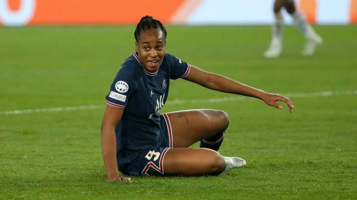 French forward Marie-Antoinette Katoto celebrates a goal. (AFP)
