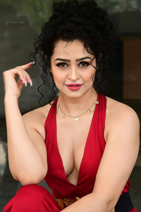 apsara rani cleavage red outfit