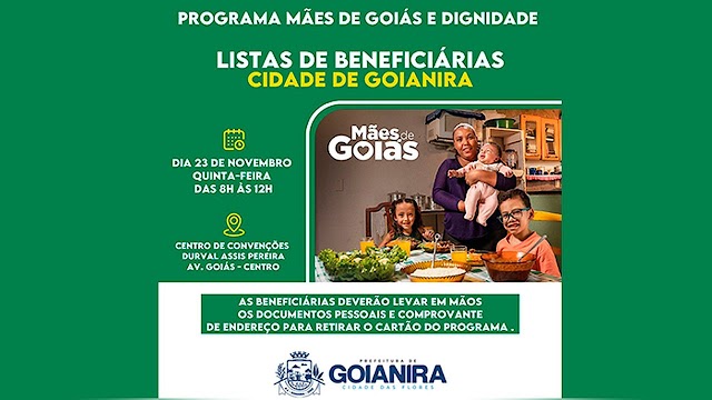 Goianira: Mães de Goiás e Dignidade – Listas de beneficiárias da cidade de Goianira