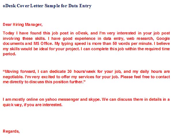 oDesk Cover Letter Sample for Data Entry