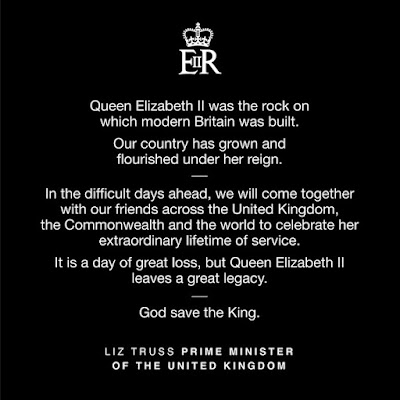 Liz Truss UK PM statement on the death of Queen Elizabeth II