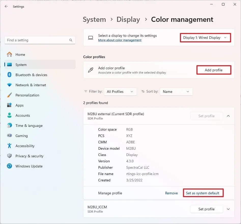 change color profile window 11 24h2 2