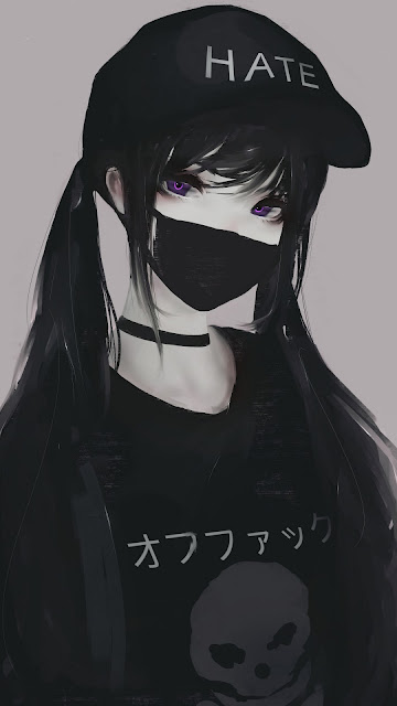 Anime Girl Face Mask Purple Eyes 