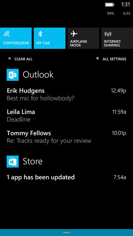 Windows Phone 8.1 Action Center