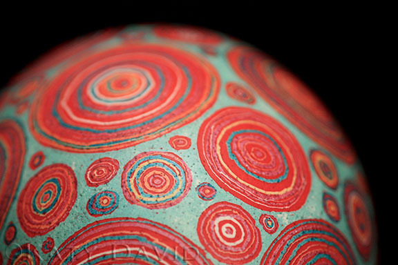 Friday Egg: Transection Red, Rhea Egg Modern Pysanky ©Katy David