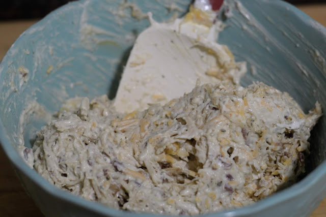 Everything mixed together to create the filling for the casserole. 