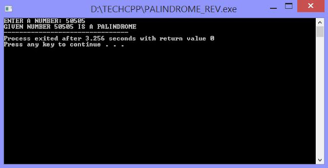 C++ Program to check whether a number is palindrome or not with output
