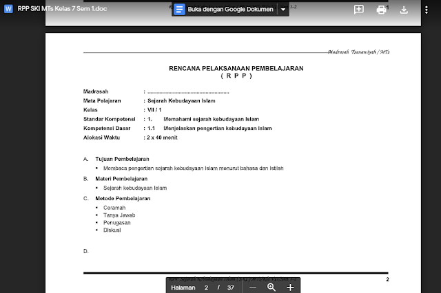 Perangkat Pembelajaran  MTs Kurikulum 2013