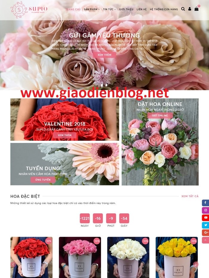 Mẫu giao diện blogger bán hoa tươi