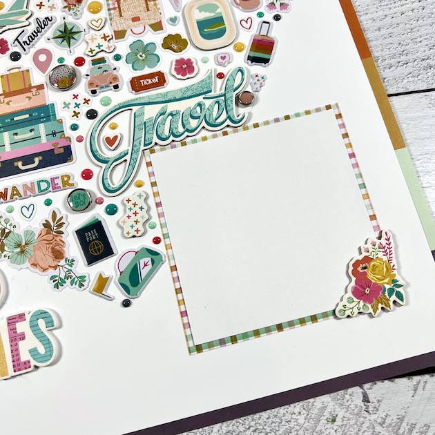 12x12 Heart Shaped Travel Scrapbook Page with stickers