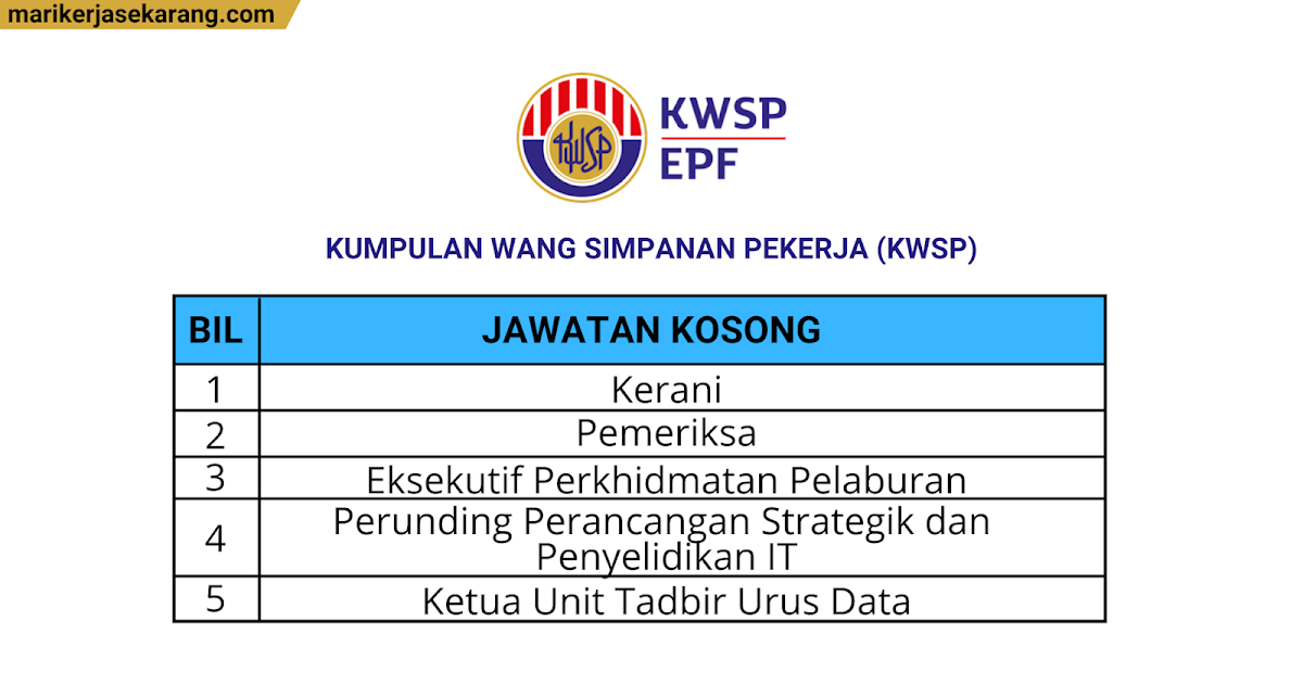 Terkini Jawatan Kosong Kumpulan Wang Simpanan Pekerja Kwsp Minima Spm Mari Kerja Sekarang