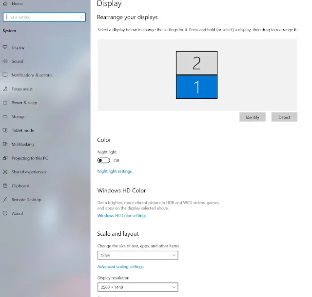 Windows 10 Display page and setting