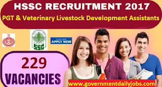 HSSC Jobs 2017 | SSC Haryana 229 PGT, VLDA Recruitment 2017