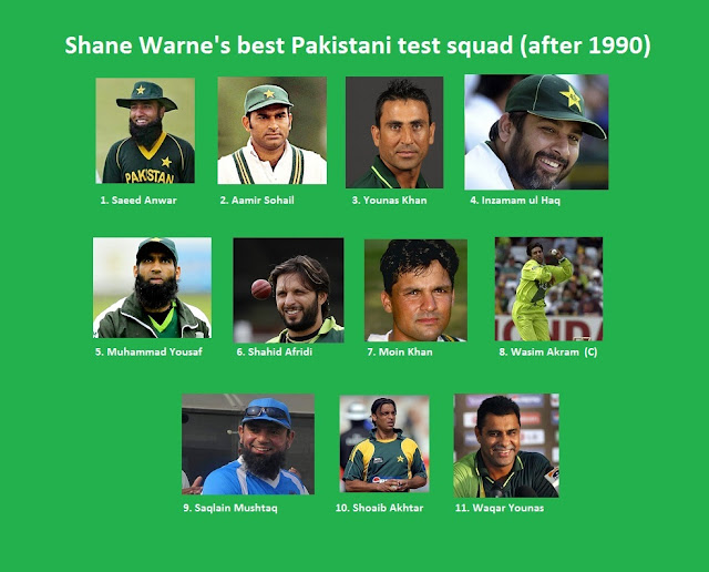 Shane Warne, picks, best, Pakistani, Test Squad, 1990, Pakistan, Cricket, PCB, Cricket Australia, Inzamam ul Haq, Wasim Akram, Saeed Anwar