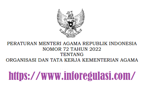 PMA Nomor 72 Tahun 2022 Tentang Organisasi Dan Tata Kerja Kementerian Agama