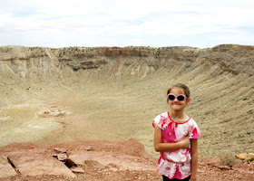 Tessa at Meteor Crater, the best preserved crater on Earth. We arrived at just the right time to take a "free" guided tour along the rim given by the head guide. It was very enjoyable!