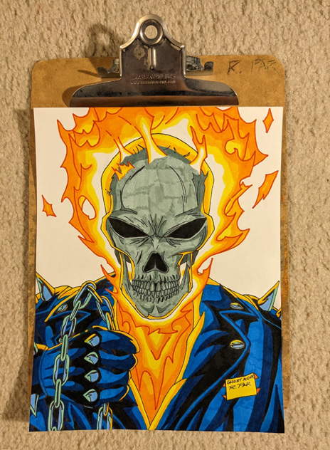 Work-in-progress photo #3 of my GHOST RIDER drawing.