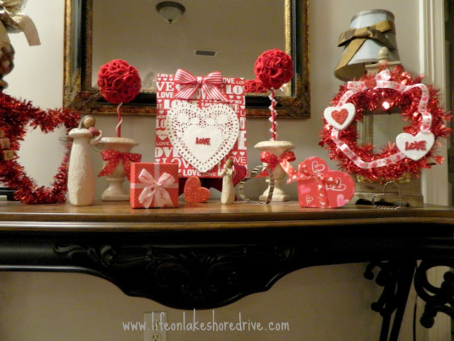 Valentine's Day vignette, Dollar Tree decor, cheap home decor