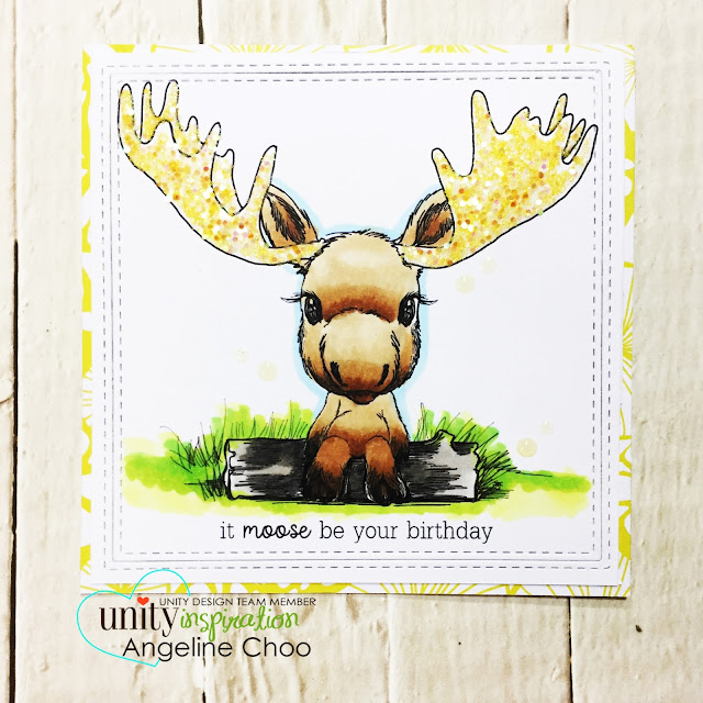 ScrappyScrappy: Cuddlebug Moose with Unity Stamp #scrappyscrappy #unitystampco #cuddlebugmoose #stamp #stamping #card #cardmaking #papercraft #copicmarkers #katscrappiness #wowglitter #glitter #birthdaycard 