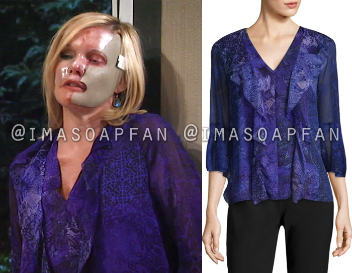 Ava Jerome, Maura West, Ruffled Purple Print Silk Blouse, General Hospital, GH