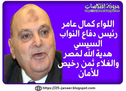 اللواء كمال عامر  رئيس دفاع النواب السيسي  هدية الله لمصر  والغلاء ثمن رخيص  للأمان
